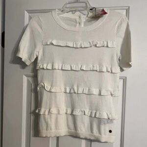 Tommy Girl Ruffle Ivory Tommy Hilfiger Short Sleeve Top Sweater Size Small